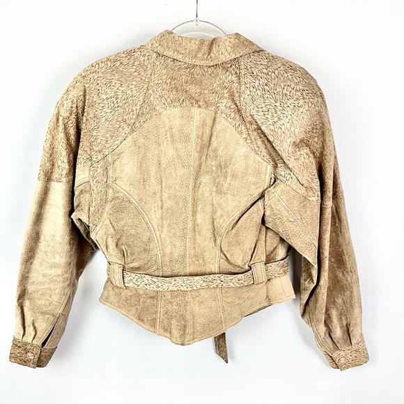BYRNES & BAKER |✨VINTAGE 80s!!✨Tan Animal Print Suede Tied Leather Jacket Coat - Picture 5 of 16